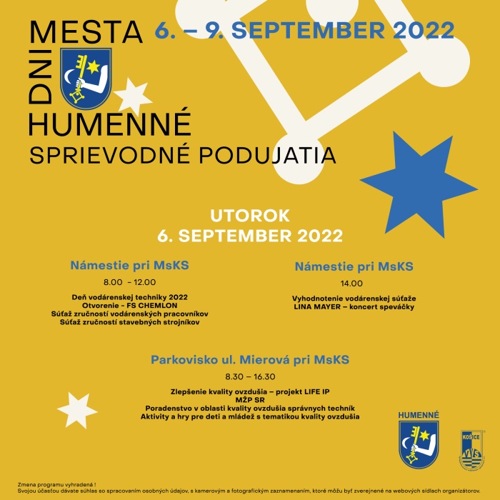 Dni mesta Humenné 2022 - sprievodné podujatia (6.9.)