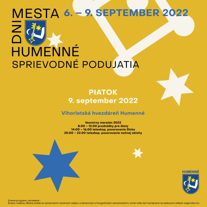 Dni mesta Humenné 2022 - sprievodné podujatia (9.9.)